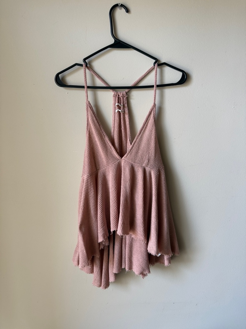 Urban Outfitters Dusty Rose Ribbed Ruffle Tank Top